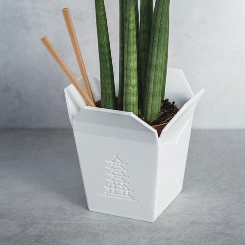 Flower pot planter made of bioplastic in Chinese takeout box design 3D printed