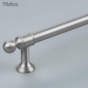 May include: A brushed nickel cabinet pull with a cylindrical bar, a spherical finial at the end, and a flared mounting post. The hardware features a smooth, matte metallic finish and a clean, simple design for furniture or cabinetry applications.