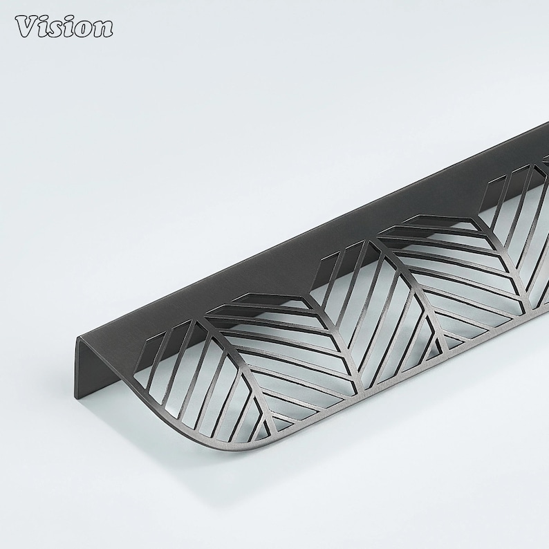 Plain cabinet handle in Gunmetal finish with leaf cut brass lip pull for cabinets