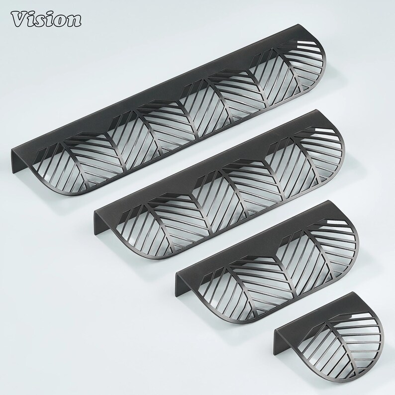 Gunmetal plain brass cabinet handle with decorative cut design for wardrobes