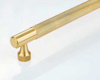 Knurled Solid Brass Cabinet Handle – Gold Drawer Pull, Wardrobe Hardware