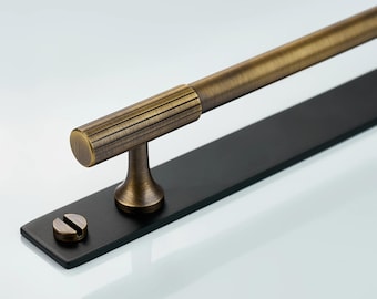 Linear Knurled Brass Cabinet Handle – Antique Bronze Black Backplate Pull