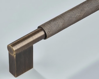 Kronos Knurled Brass Cabinet Handle – Antique Bronze Drawer Pull, Solid Brass Furniture Hardware
