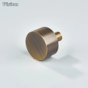 May include: A bronze-colored cabinet knob with a cylindrical body and a short, cylindrical stem. The knob has a brushed finish and is designed for furniture. The word "Vision" is in the top left corner.