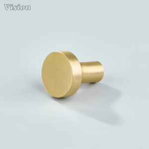 May include: A gold-coloured cabinet knob with a circular face and a cylindrical stem. The word "Vision" is printed in the upper left corner. The knob is made of metal and has a matte finish.