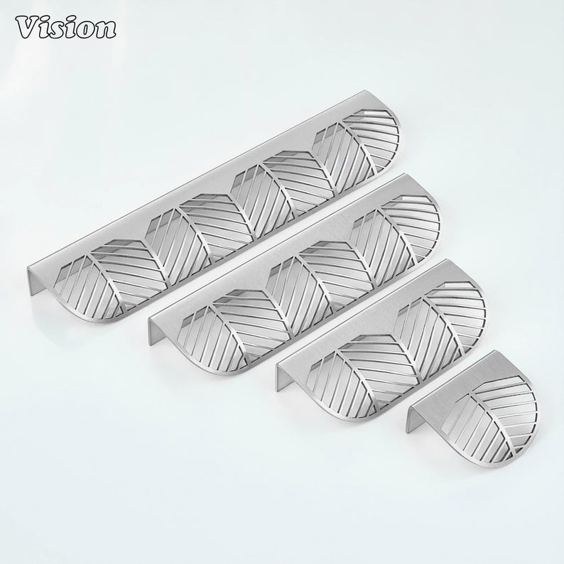 Silver plain brass cabinet handle with decorative cut pattern for wardrobes