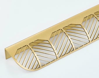Gold Brass Leaf Pattern Cabinet Pull, Solid Brass Decorative Drawer Handle, Contemporary Furniture Hardware