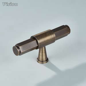 Sechseckiger T-Knauf aus massivem Messing - Schubladenknauf in antiker Bronze