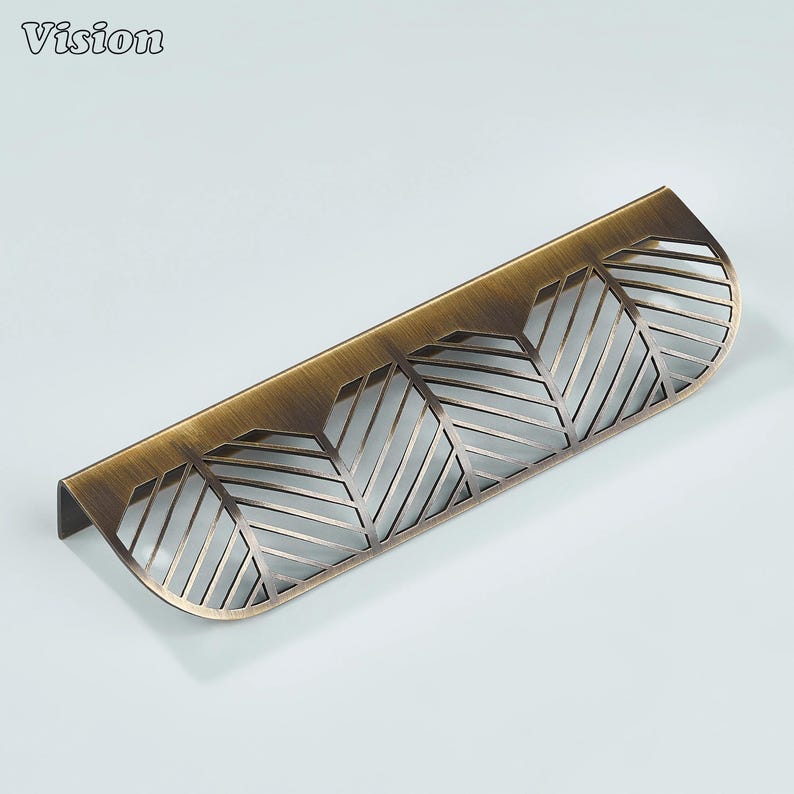 Plain brass cabinet handle in Antique Bronze with cut pattern for wardrobes