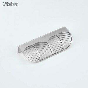 Plain brass cabinet handle in Silver with cut pattern for wardrobes