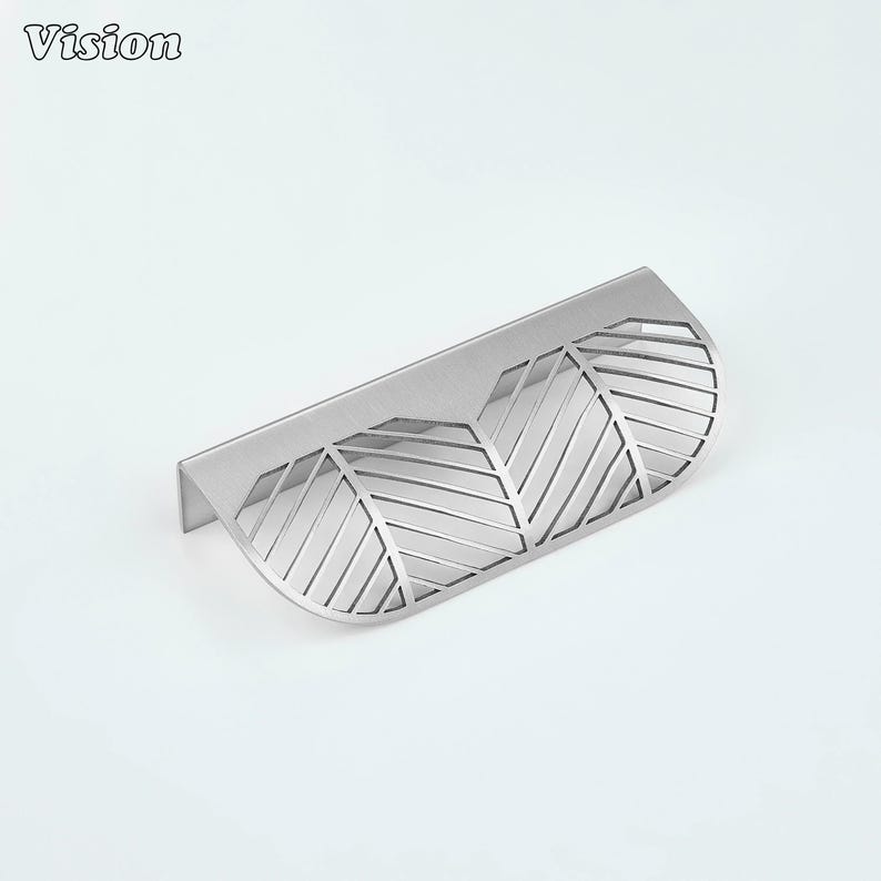 Plain brass cabinet handle in Silver with cut pattern for wardrobes