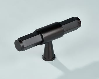 Pomello esagonale a T in ottone massiccio – Maniglia per cassetto del mobile in bronzo anticato