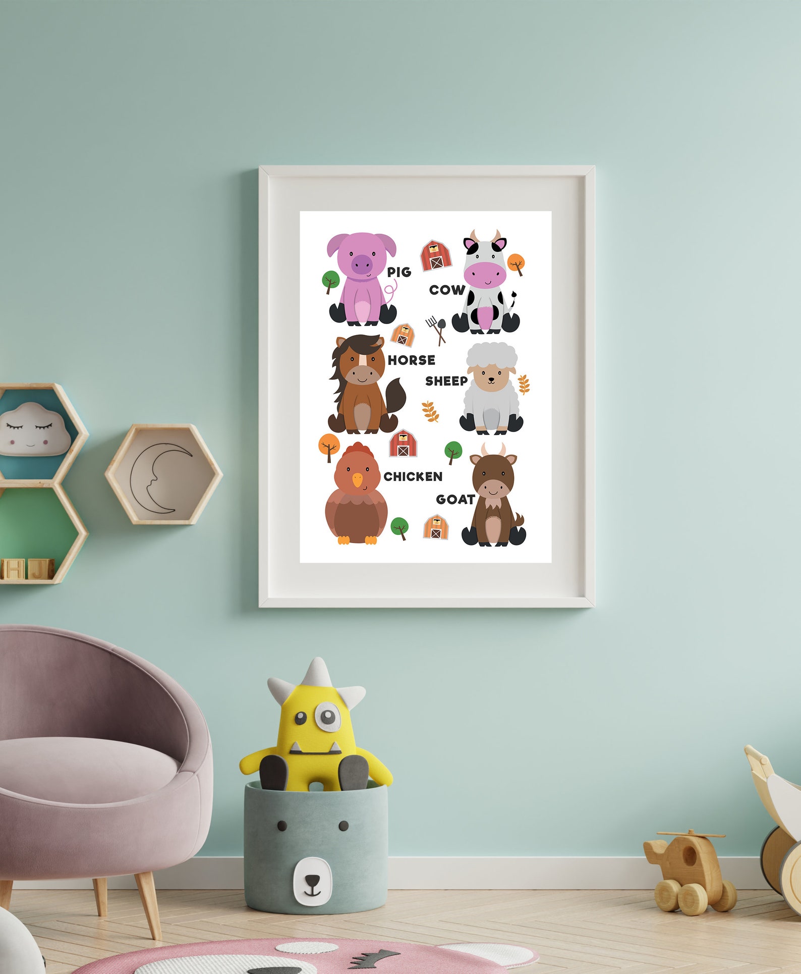 Farm Animals Print Animal Wall Art Farm Poster Kids Wall Etsy