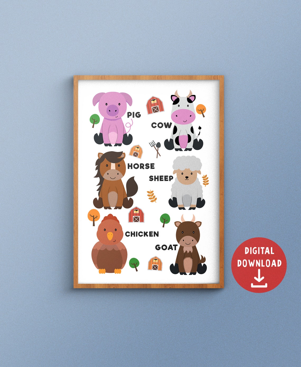 Farm Animals Print Animal Wall Art Farm Poster Kids Wall Etsy