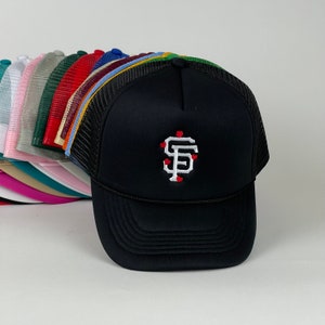 SF San Francisco Trucker Cap, Baseball Hat with Embroidered Hearts