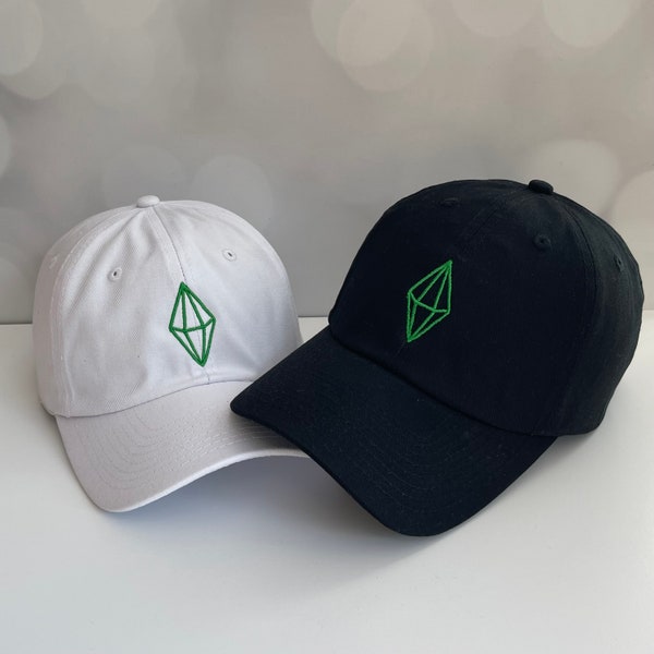 Green Diamond Baseball Hat, Embroidered Dad Cap • Unstructured Low Crown Six Panel