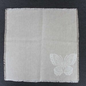 x2 Linen table napkin (Beige & White Butterfly)