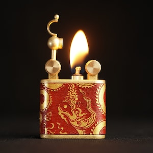 Hand-Drawn Dragon Leather Lighter – Pure Copper, Refillable Red