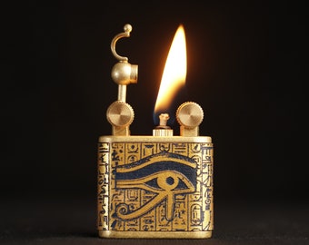 Mystical Eye of Horus Design Refillable Lighter - Handcrafted Genuine Leather and Pure Copper Lighter - Egyptian Style