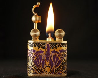 Encendedor Hydra Dragon: cuero teñido a mano, encendedor de gasolina recargable