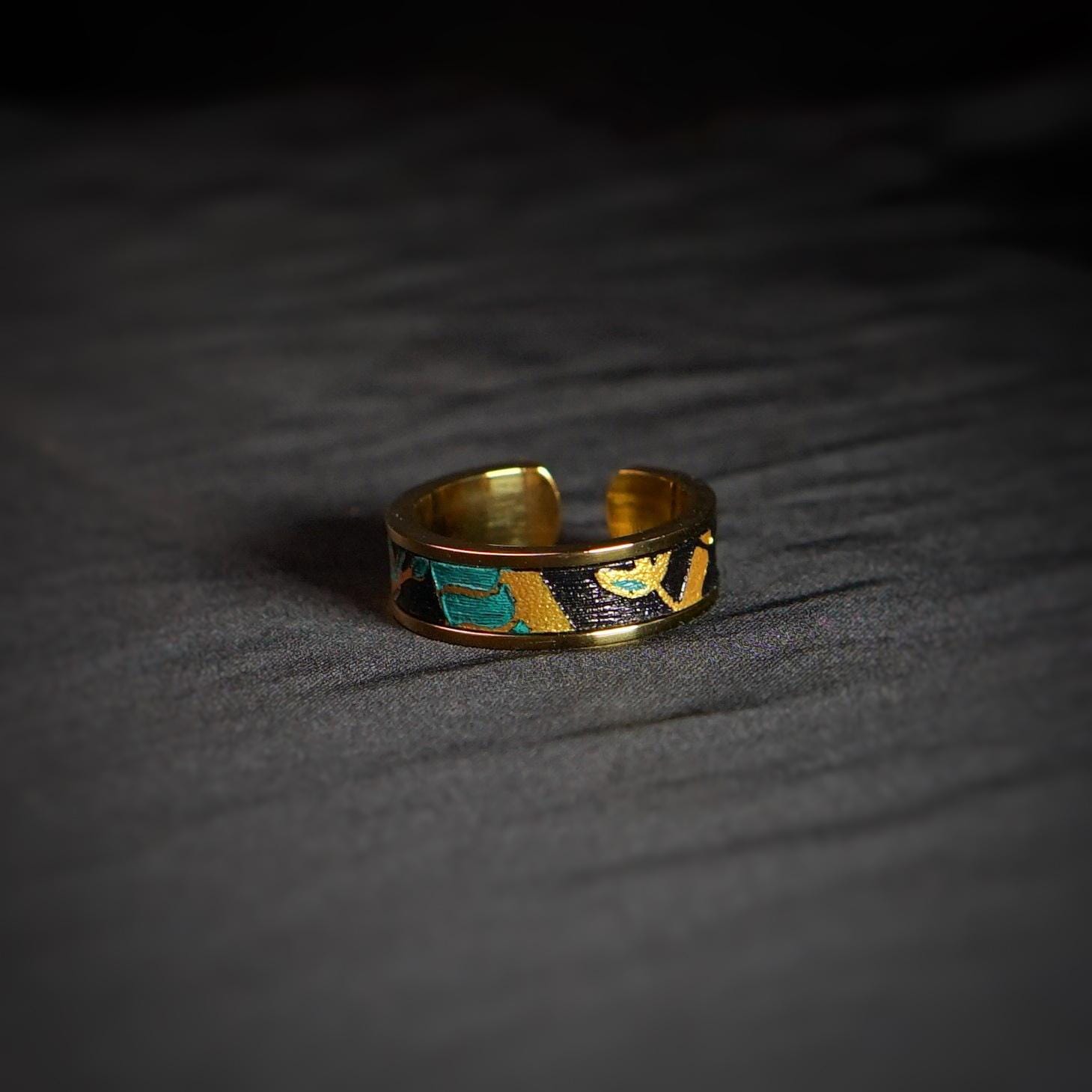 Hand-painted Leather Ring: Artisan Gold Stainless Steel Ring - Etsy