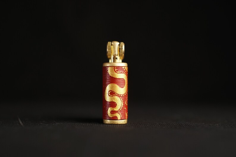 Hand-Drawn Dragon Leather Lighter – Pure Copper, Refillable image 5