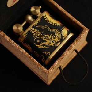 Hand-Drawn Dragon Leather Lighter – Pure Copper, Refillable image 8