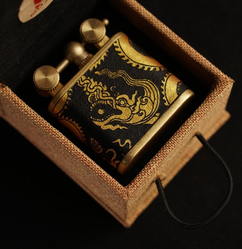 Hand-Drawn Dragon Leather Lighter – Pure Copper, Refillable image 8