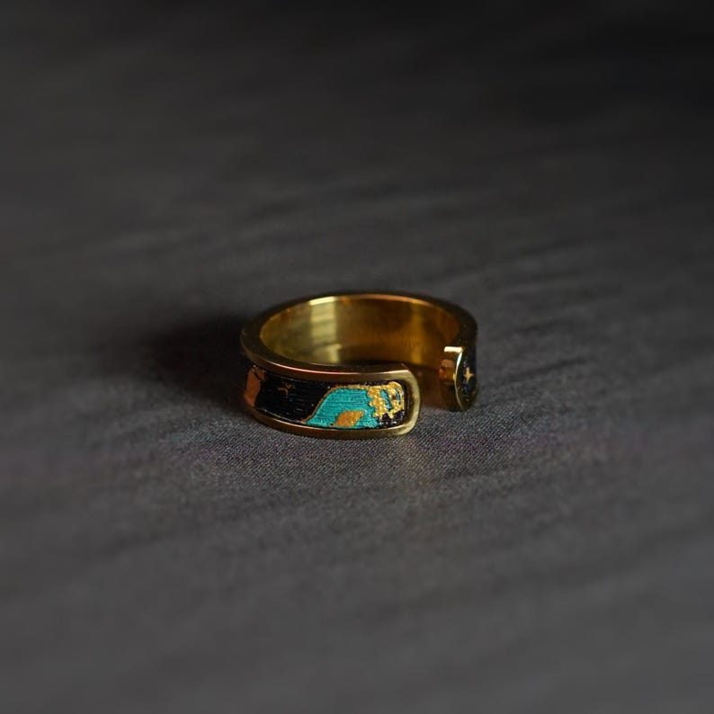 Hand-painted Leather Ring: Artisan Gold Stainless Steel Ring - Etsy