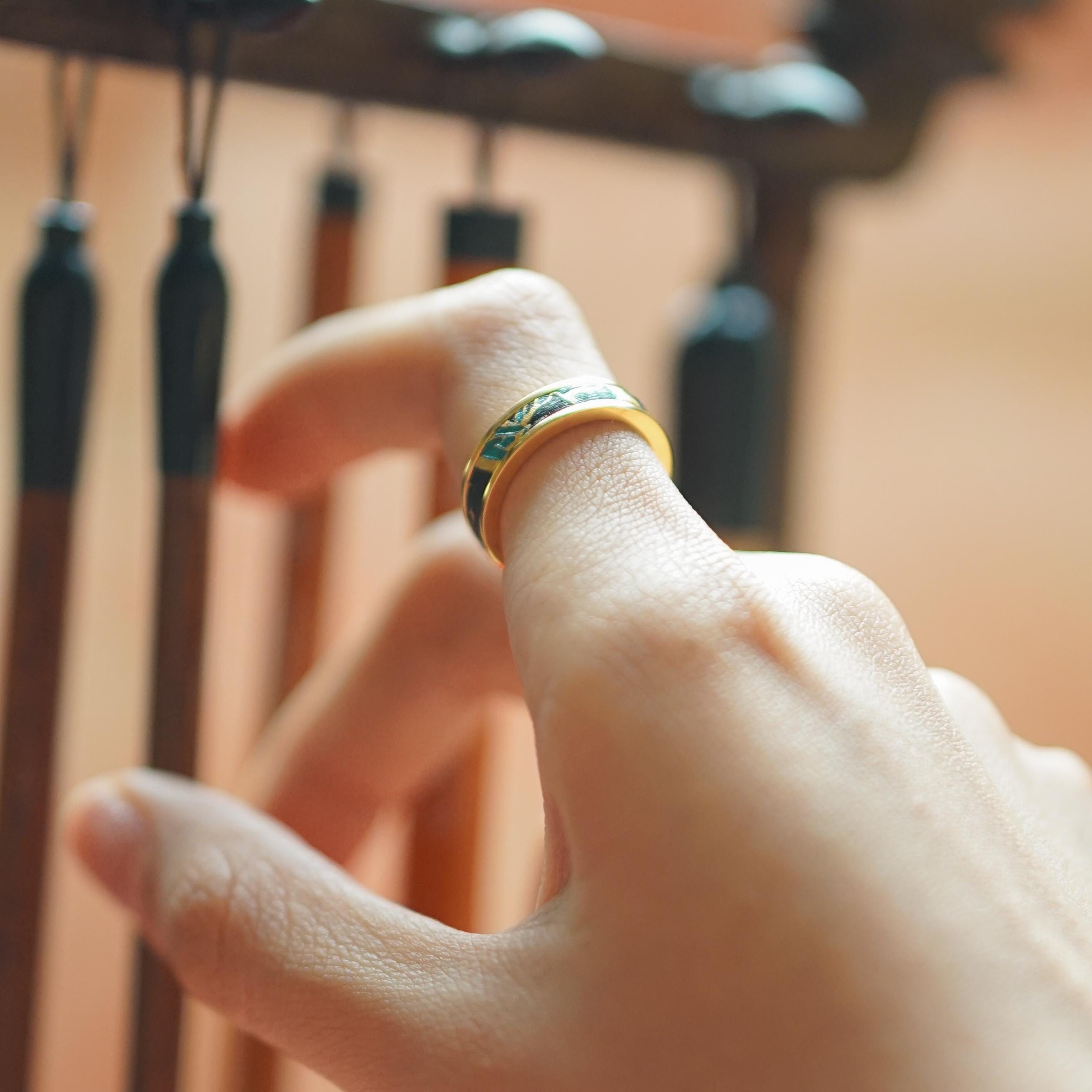 Hand-painted Leather Ring: Artisan Gold Stainless Steel Ring - Etsy