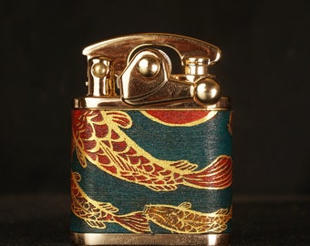 Koi Design Leather Lighter: Handcrafted Refillable Zippo Style