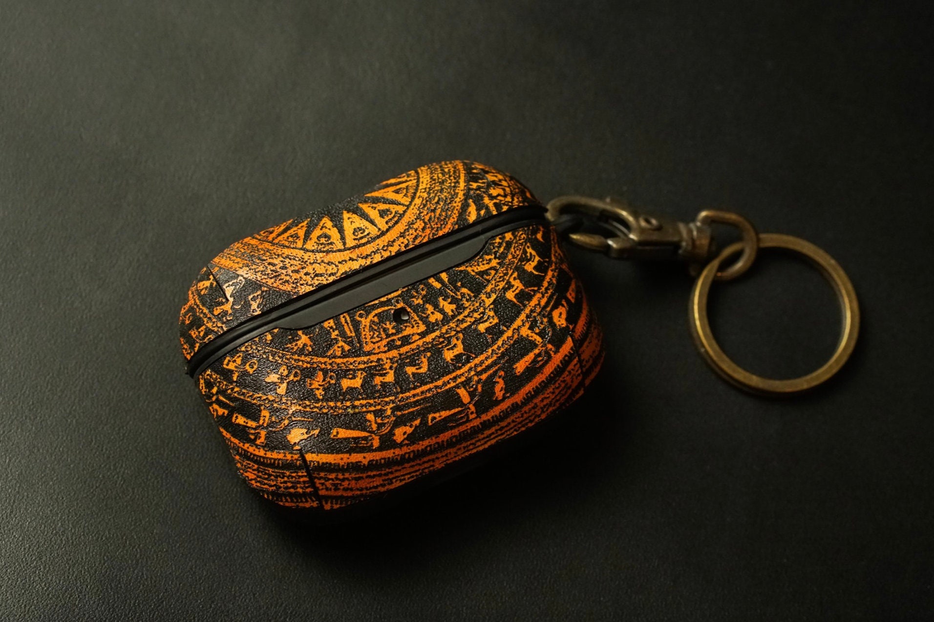 Hand-drawn Vietnamese Drum Design for AirPods 1, 2, 3, 4, and Pro - Handcrafted Genuine Leather AirPods Case With Keychain