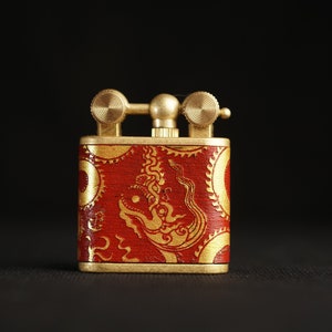 Hand-Drawn Dragon Leather Lighter – Pure Copper, Refillable image 2