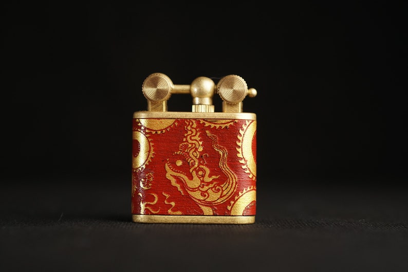 Hand-Drawn Dragon Leather Lighter – Pure Copper, Refillable image 2