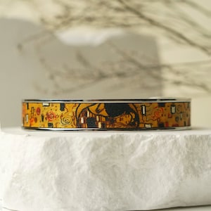 The Kiss Cuff Bracelet: Gustav Klimt Inspired Leather & Titanium