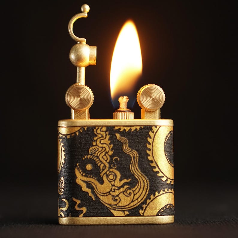 Hand-Drawn Dragon Leather Lighter – Pure Copper, Refillable Black