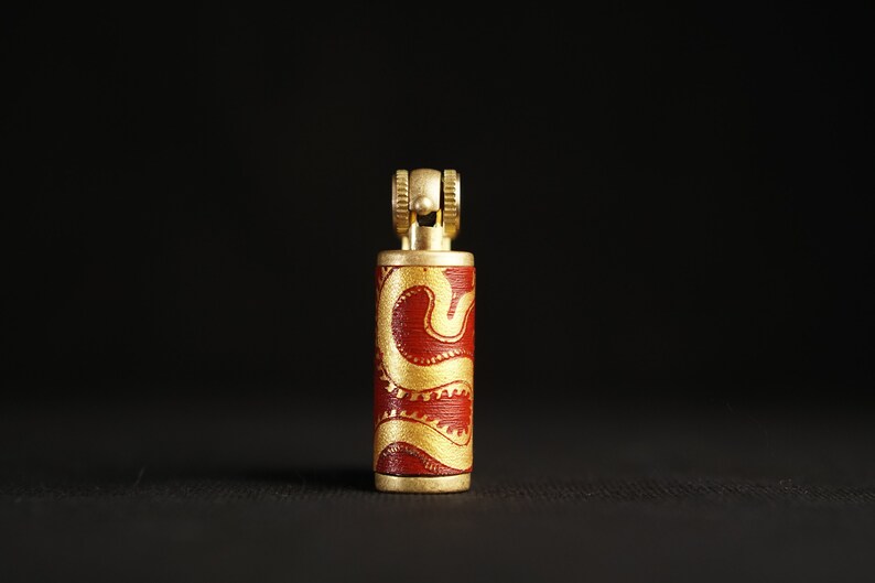 Hand-Drawn Dragon Leather Lighter – Pure Copper, Refillable image 4