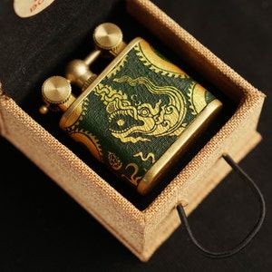 Hand-Drawn Dragon Leather Lighter – Pure Copper, Refillable image 10