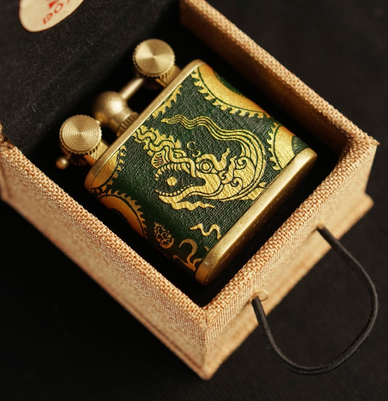 Hand-Drawn Dragon Leather Lighter – Pure Copper, Refillable image 10