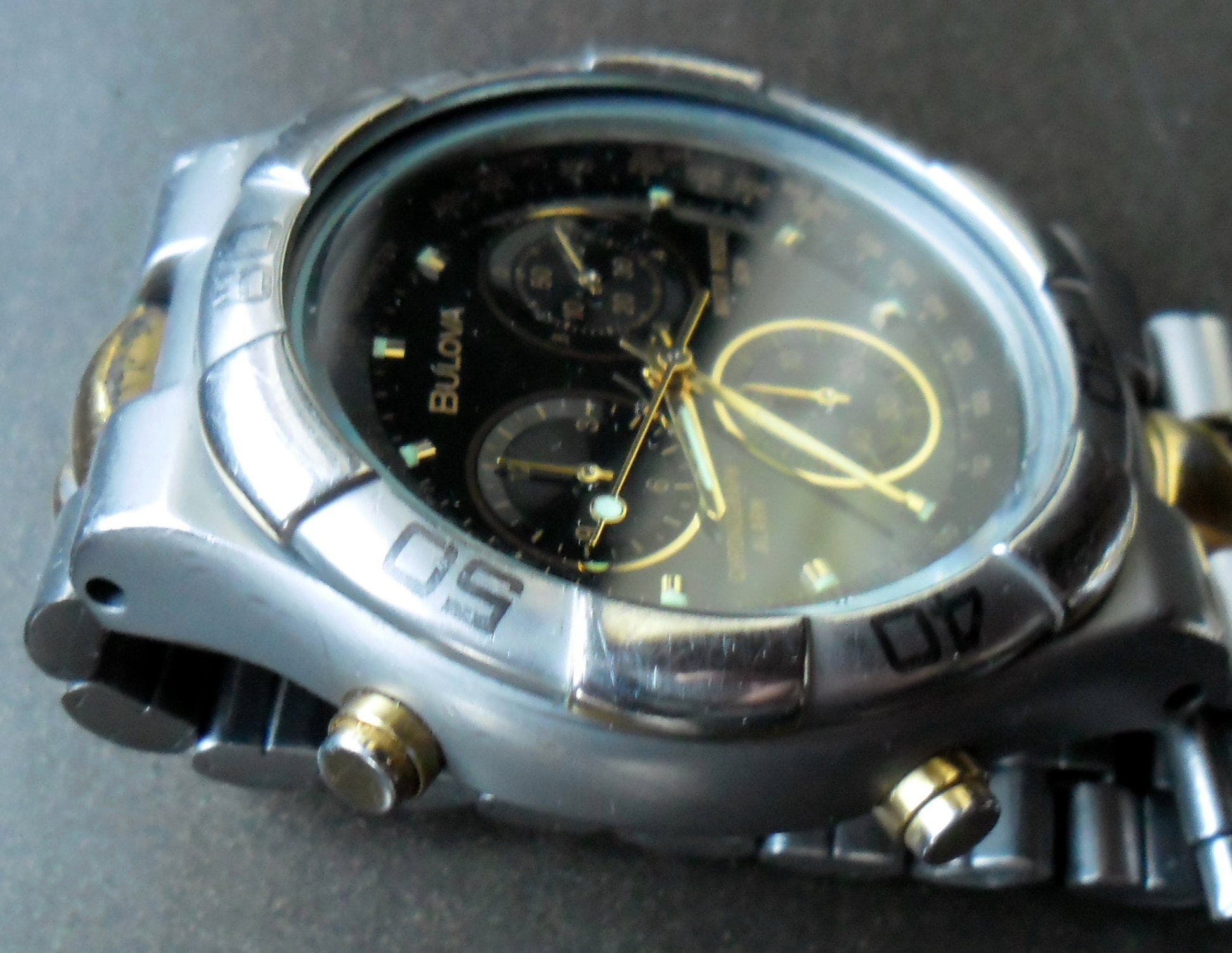 Bulova Signed Watch 90 s a Rare Model Chronograph Alarm Wr 50m