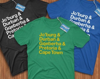 Camisa das cidades de África do Sul! Reppin 'Joanesburgo, Durban, Gqeberha (Port Elizabeth), Pretória e Cidade do Cabo!