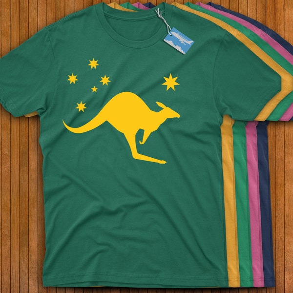 Australia Kangaroo National Flag Shirt! Official 1979 Green & Gold Flag Proposal! Bearing the Southern Cross and Commonwealth Star!