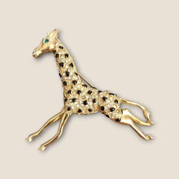 VTG Spinx Rhinestone and Enamel Giraffe Brooch - image 1