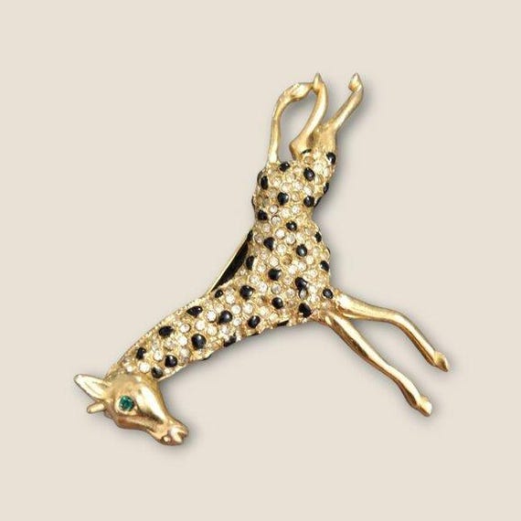 VTG Spinx Rhinestone and Enamel Giraffe Brooch - image 2