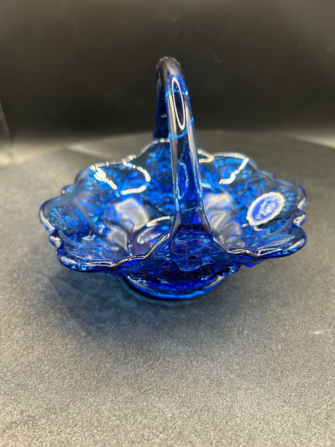 Imperial Small Blue Basket/ Blue Glass Basket/ Glass Basket Etsy