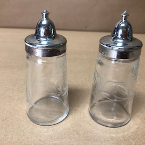 Vintage Floral Etched Salt and Pepper Shakers/ Salt and pepper shakers