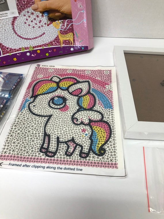 Diamond Painting Kit With Frame For Kids Unicorn Party - Temu