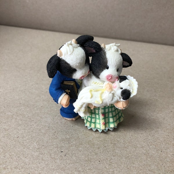 Mary Moo Moos/"Bless Moo"/468908A/Mom,Dad,Baby Baptism Figurine