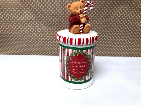 Hallmark/bear With Candy Cane Jar/ Christmas Jar/ Christmas | Etsy