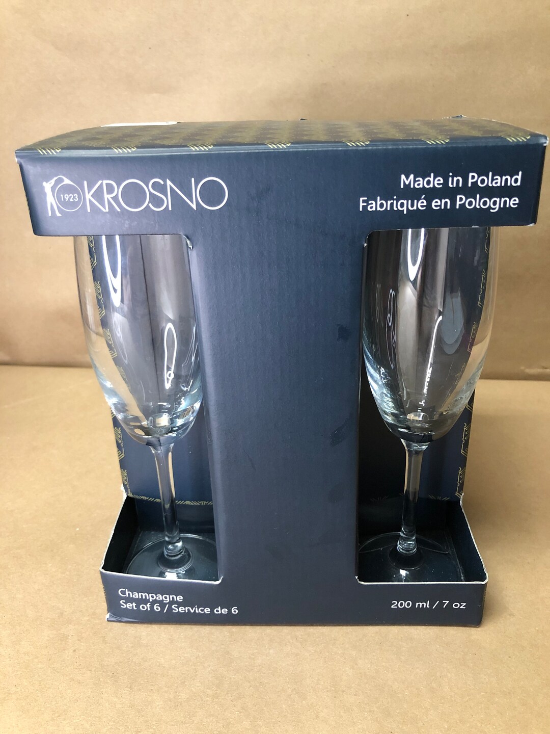 Krosno/made in Poland/ Stemmed Champagne Glasses/ Set of 6 Champagne